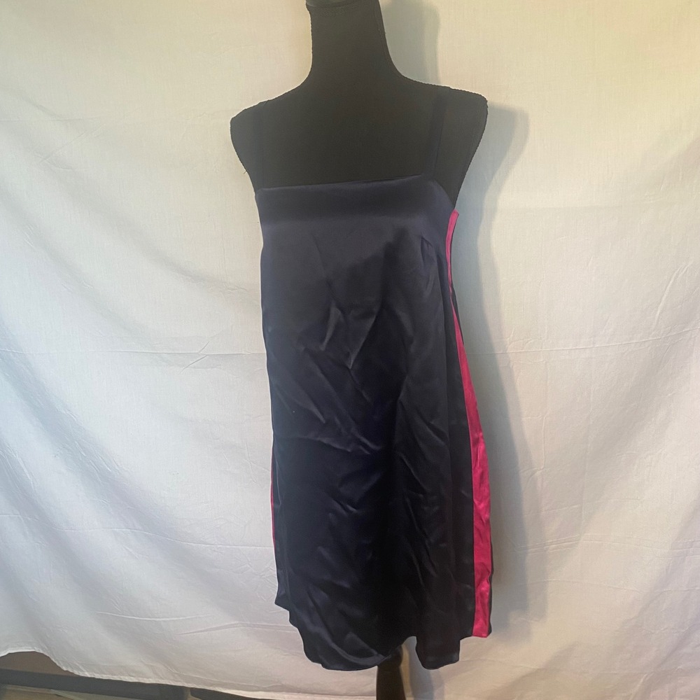 Ginia RTW Navy Blue 100%‎ Silk Contrast Pink Stripe Mini Slip Dress GRW039 NWT S